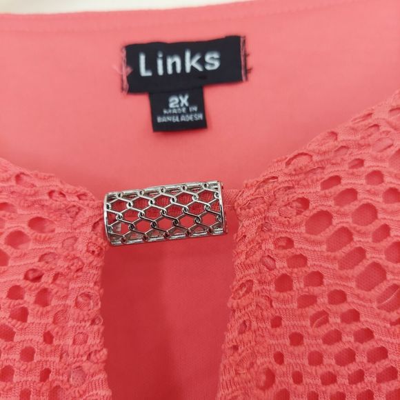 Colorful Mesh Lace Tunic Top 2X Plus Orange Coral Lined - Picture 3 of 9